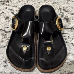 Birkenstock Black Sandals with Gold Buckle